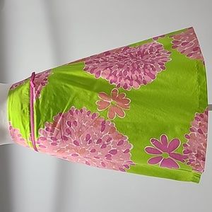 Lilly pulitzer line A skirt Pink Green Lined cotton floral bow chic glam